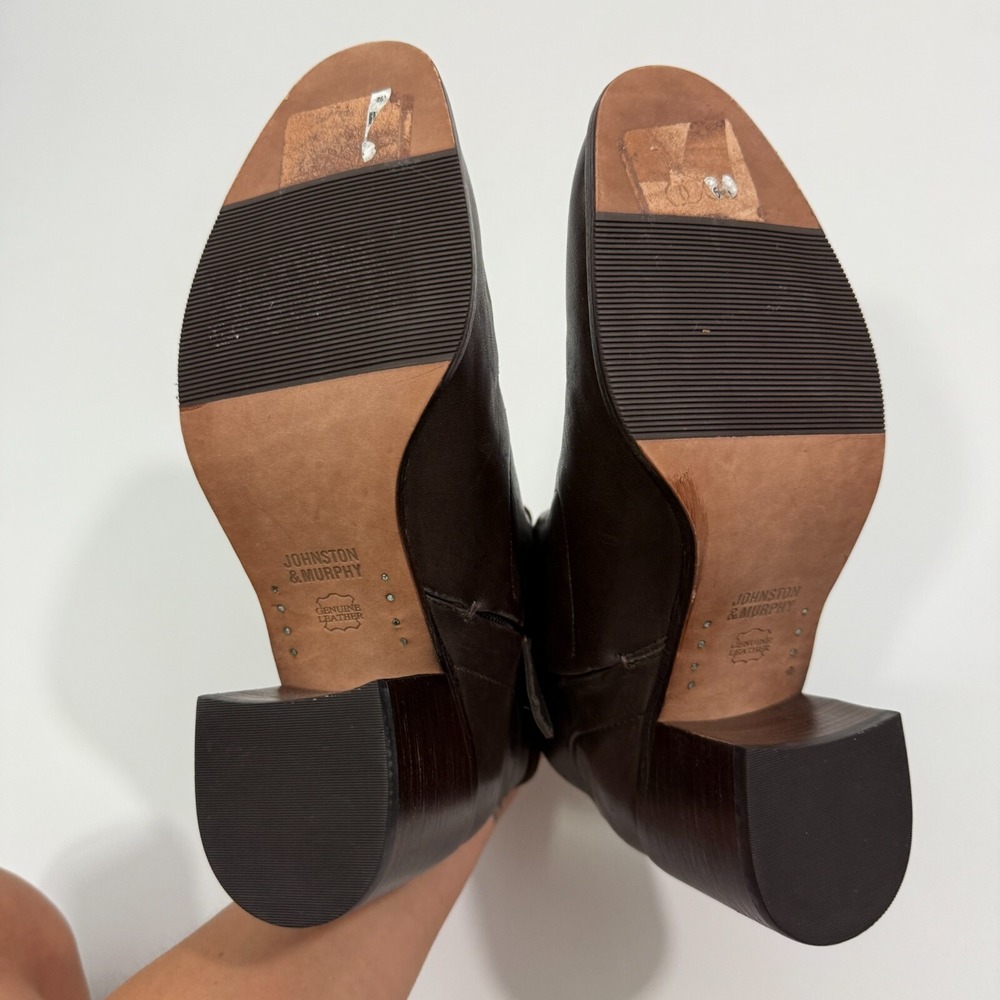 Johnston & Murphy Brown Leather Zip Up Ankle Bootie 2.75" Block Heel Sz 8M - Picture 13 of 16